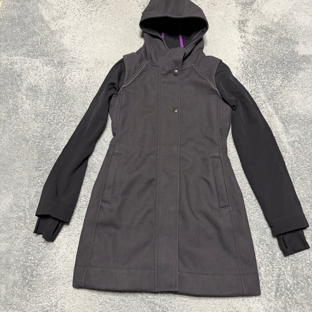 Ivivva by Lululemon Coat Kids Girls 12 Rock in the Rain Jacket Hooded Gray Black